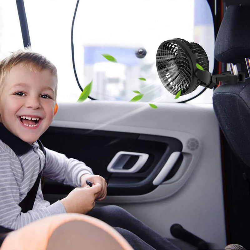 LEMOISTAR Battery Operated USB Baby Car Fan,Electric Cooling Fan with 4 Speed,360 Degree Rotatable Backseat Car Fan,5V Cooling Air Small Personal Fan for Car,Rear Seat Passenger Dog Kids etc