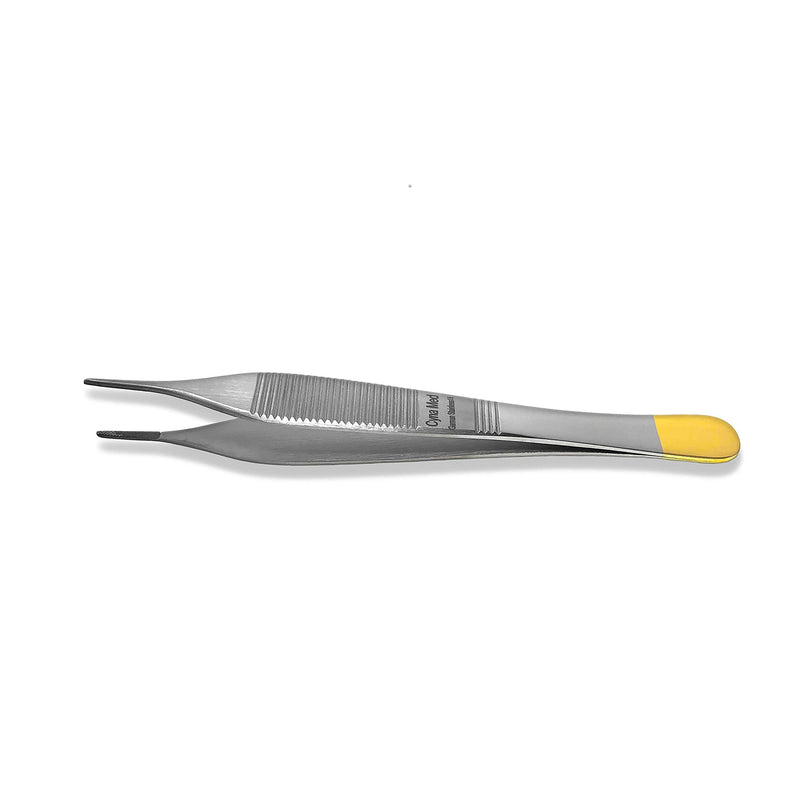 Cynamed T/C Adson Plastic Surgery Forceps 4.75" Straight Fine Point with Tungsten Carbide Inserts Surgical Veterinary Instruments with Gold Handle (Serrated Tips, Adson Dressing Forceps, TC) Serrated Tips