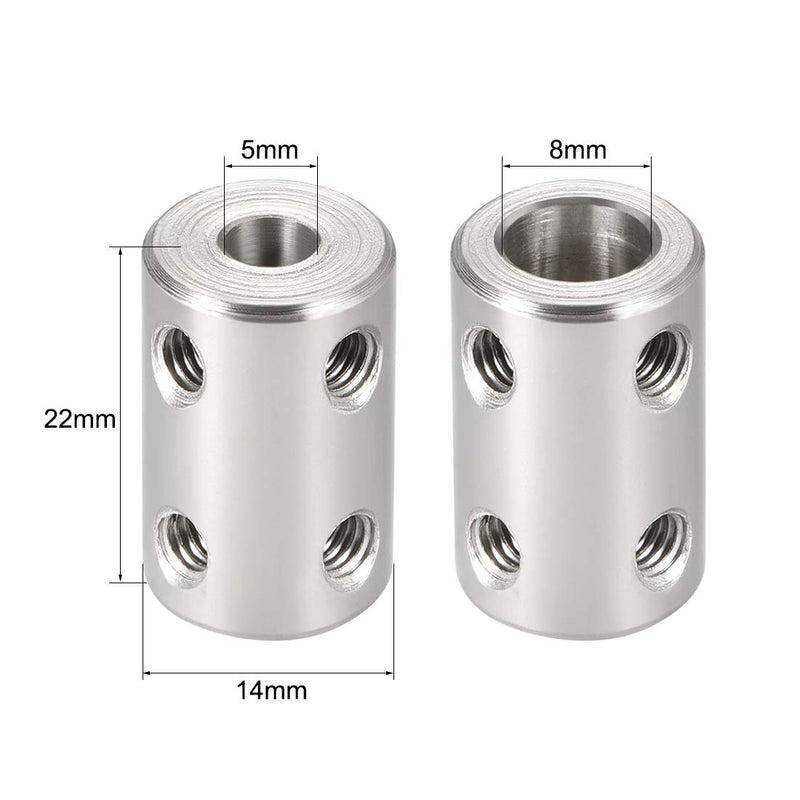 uxcell 5mm to 8mm Bore Rigid Coupling Set Screw L22XD14 Stainless Steel,Shaft Coupler Connector,Motor Accessories,2pcs