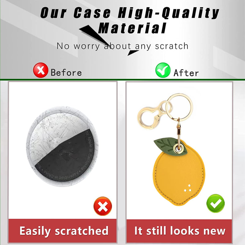 Leather Keychain Holder Case Compatible with Apple AirTag, Cute Protective Air Tag Cover with Keychain Ring, Anti-Scratch Finder GPS Tracker Case for Wallet Keys(Lemon) Lemon