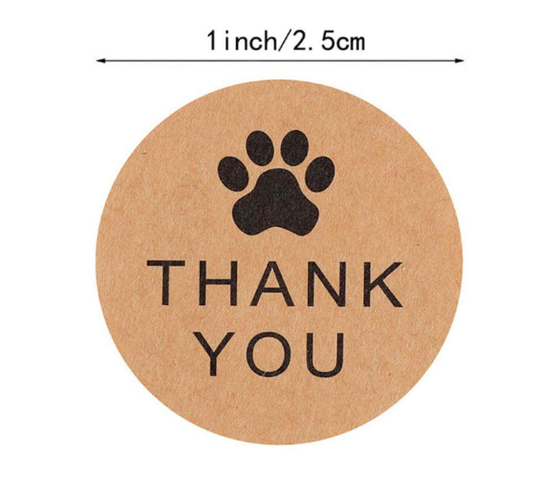 Kraft Paw Print Thank You Stickers 1 inch Round Dog Puppy Paw Print Cute Thank You Labels Total 500 Stickers Per Roll