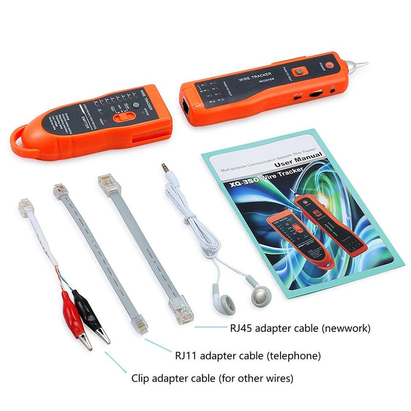 BOOGIIO Wire Tester RJ45 RJ11 Cable Tracker Line Finder Multifunction Wire Tracker Ethernet LAN Network Cat5 Cat6 with Earphone for Cable Collation, Network Maintenance Collation, Telephone Line Test Orange