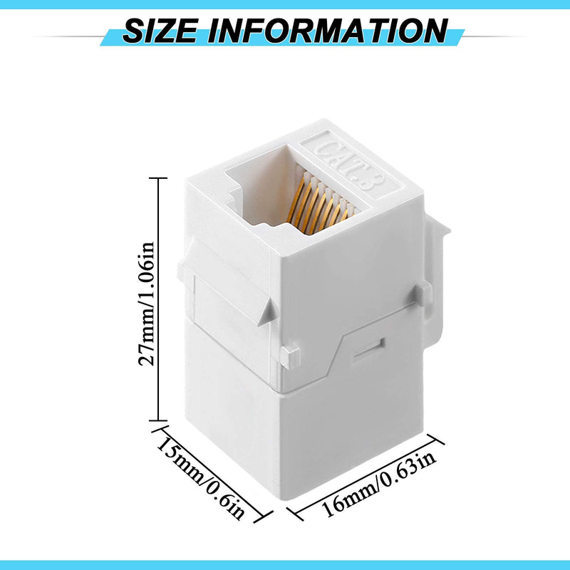 10 Pieces CAT3 Telephone RJ11 6P4C Jack Phone Line Connector Coupler Phone Female to Female Telephone Jack Coupler (White) White