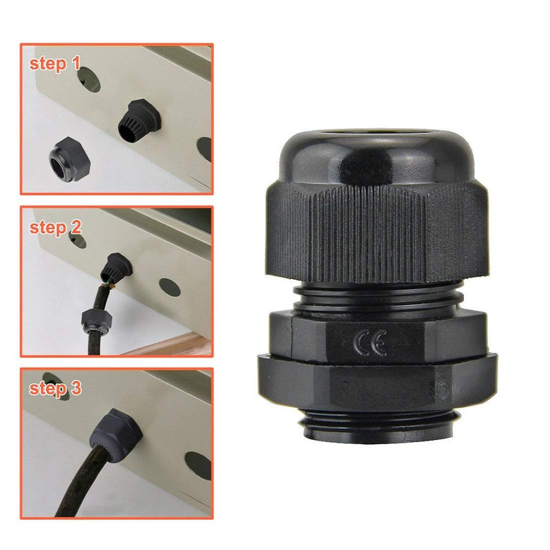ZKSM Cable Glands (10Pcs), Nylon Cable Glands Waterproof M20 x 1.5 Glands 6-12 Range Black Cable Connector for Home/Garden/Outdoor Lighting Cable
