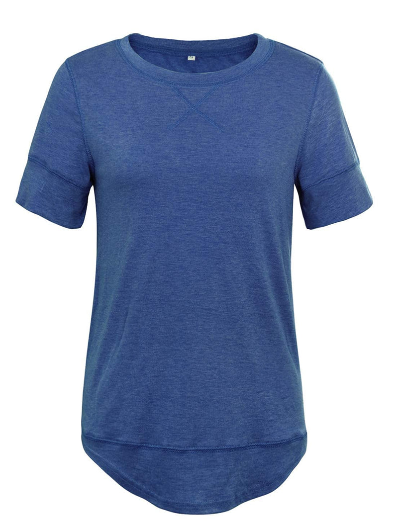 JomeDesign Summer Tops for Women Short Sleeve Side Split Casual Loose Tunic Top Small Blue