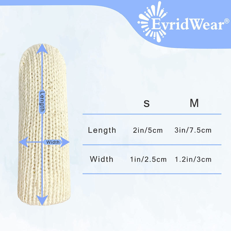 EvridWear 20PCS Premium Cotton Comfort Cushion Finger Toe Thumb Cot Sleeves Protect Fingertips Hand Eczema Skin Cracking Calluses Wicks Moisture Jewelry Clean Smudges (Short Length) 1 Pack Short