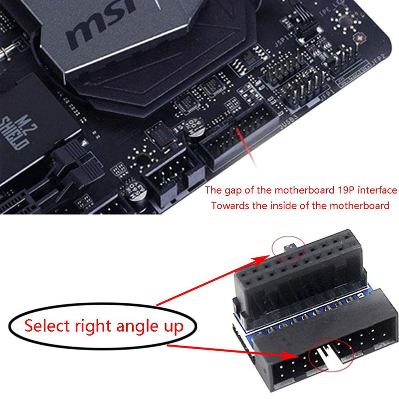 DGZZI USB 3.0 90 Degree Adapter Black USB 3.0 19Pin/20Pin Male to Female L Turn Right Angle Power Adapter Board for Motherboard Up Angled Up 90 Degree
