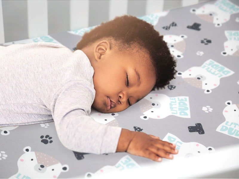GRSSDER Stretch Ultra Soft Jersey Knit Fitted Pack n Play Sheets , 2 Pack Playard Sheets for Baby Girls and Boys , Cute Bear and Deer Gray