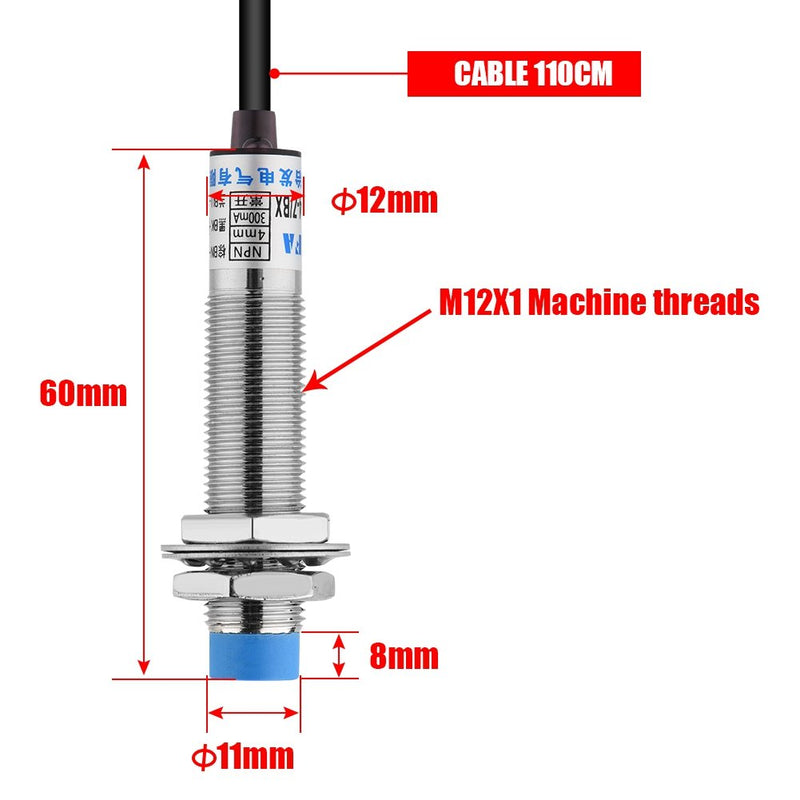 Inductive Sensor, LJ12A3-4-ZBX DC 3 Wire NPN 6-36V M12 Inductance Proximity Approach Switch for 3D Printer