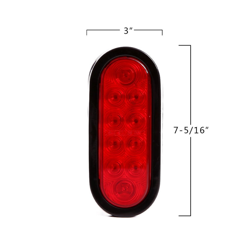 CZC AUTO 6'' LED Waterproof Oval Red Trailer Lights Rear Stop Turn Signal Parking Tail Brake Lights for Boat Trailer Truck RV (Red, 2 Pack)