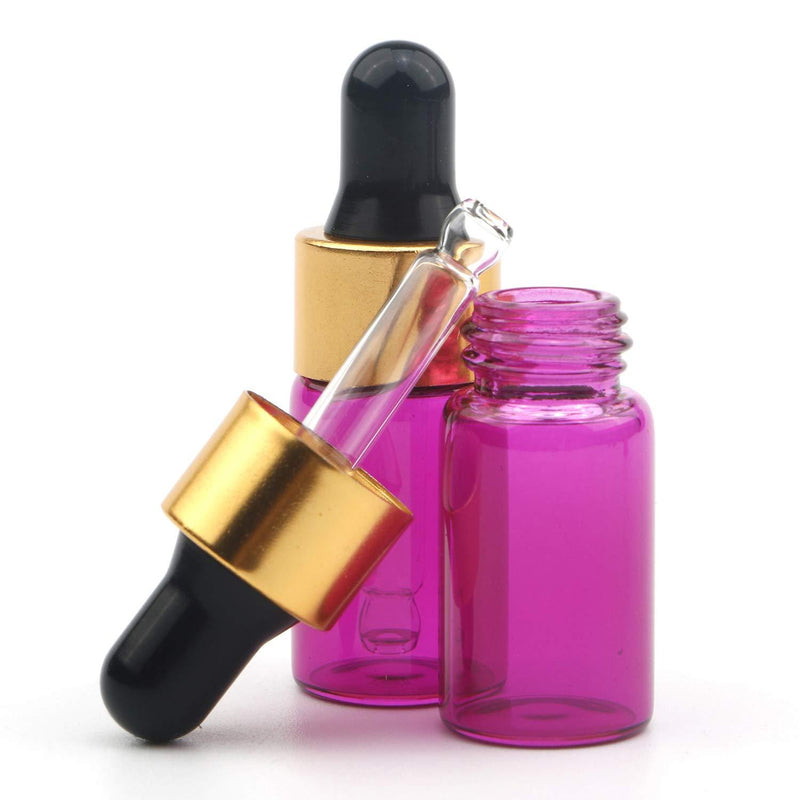 Ellbest 30pcs 3ml Mini Dropper Bottles, Pink Essential Oil Glass Bottle Empty Lotion Bottle Reusable Refillable Perfume Sample Bottle Makeup Glass Vials (Black Cap) …