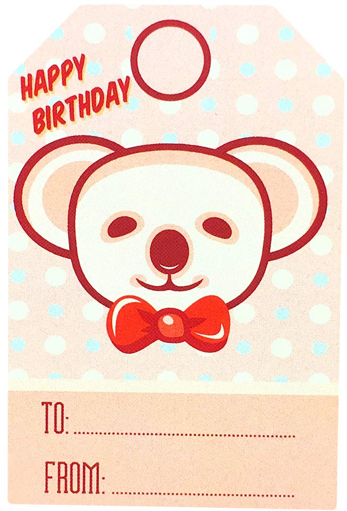 Vintage Style Animal Happy Birthday Gift Tags 4 Different Designs 2 x 3 Inch 50 Total Stickers