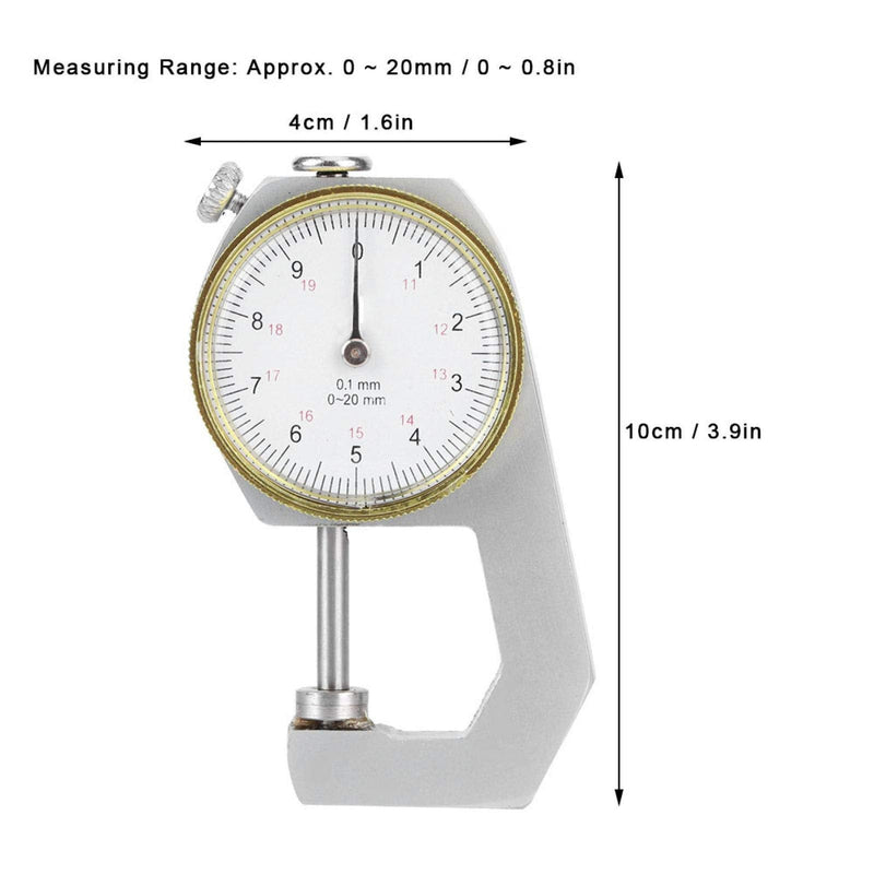 Silver Thickness Gauge Round Dial Indicator Portable Accurate Measuring Jewelry Leather Board Equipment 020mm (Flat Head Thickness Gauge)