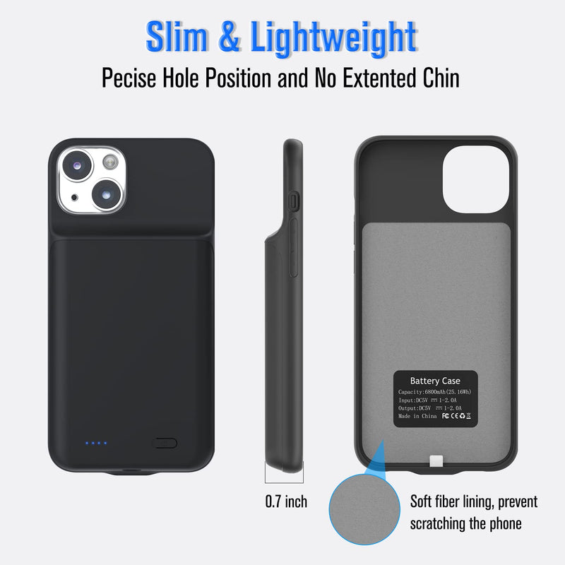 Gladgogo iPhone 14 Charging Case, 7000mAh Slim Rechargeable Smart iPhone 14 Battery Case, Portable Protective Extended iPhone 14 Charger Case 6.1 inch, Black