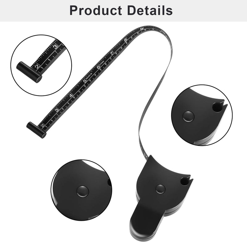 3 Pieces 60 Inch Body Measure Tape Set Include Lock Pin and Push Button Retract Measuring Tape Body Cloth Measuring Tape and Soft Measuring Tape for Sewing Tailor Fabric Body Measurements, Black