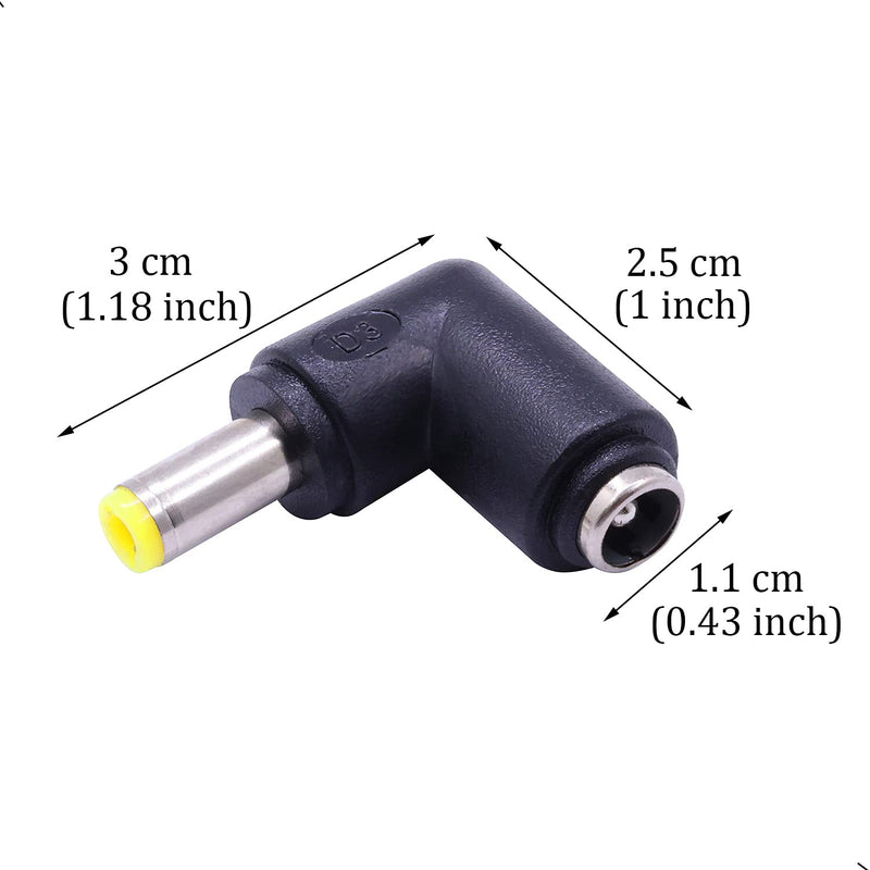 2Pcs DC Power Connector Adapter 90 Degree Angle 5.5mm x 2.5mm Male Plug to 5.5mm x 2.1mm Female Jack Coupler Converter (L Type 2.5 to 2.1mm Yellow)