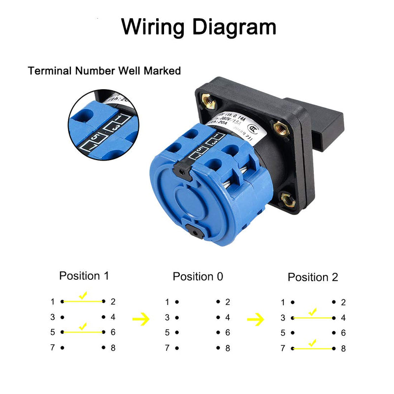 VictorsHome Changeover Switch LW28-20 3 Positions 8 Terminals Universal Rotary Cam Selector Latching Switches 550V 20A 8 Terminals 20A