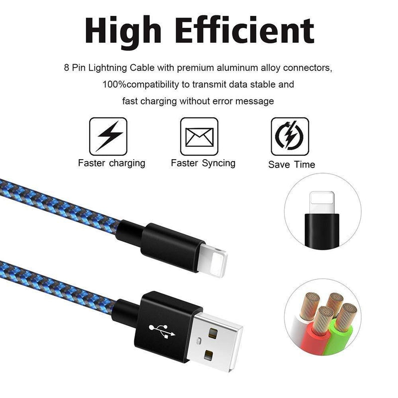 iPhone Charger [MFi Certified] 3Pack Charging Cable Nylon Braided USB Charger Cord Compatible with iPhone 12/11/XS/XR/X/8/8Plus/7/7Plus/6/6S Plus/SE/5/iPad (Blueblack) BlueBlack
