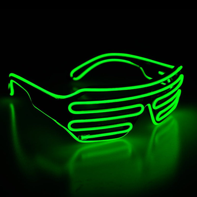 Aquat Glow Flashing Shutter Neon Rave Glasses El Wire LED Sunglasses Light Up DJ Costumes Voice Activated for Party, 80s, EDM RB02 (Light Green, Black Frame) Fluorescent Green