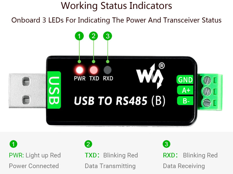 Industrial USB TO RS485 Converter Bidirectional Adapter, Original CH343G Chip Onboard TVS/Resettable Fuse/Protection Diodes,300bps-3MbpsBaudrateSupport Linux,Android,WinCE,Win10 / 8.1 / 8 / 7 / XP