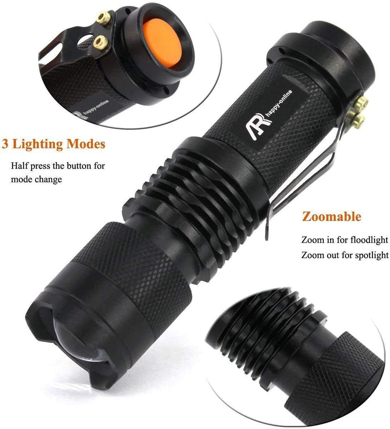AR happy online 3 Pack AR-200 Zoomable 3 Modes Red Light LED Flashlight, Red Flashlight, Red Light Flashlight Torch with Clip, Red LED Flashlight for Hunting, Astronomy, Aviation, Night Observation Black Shell/Red Light