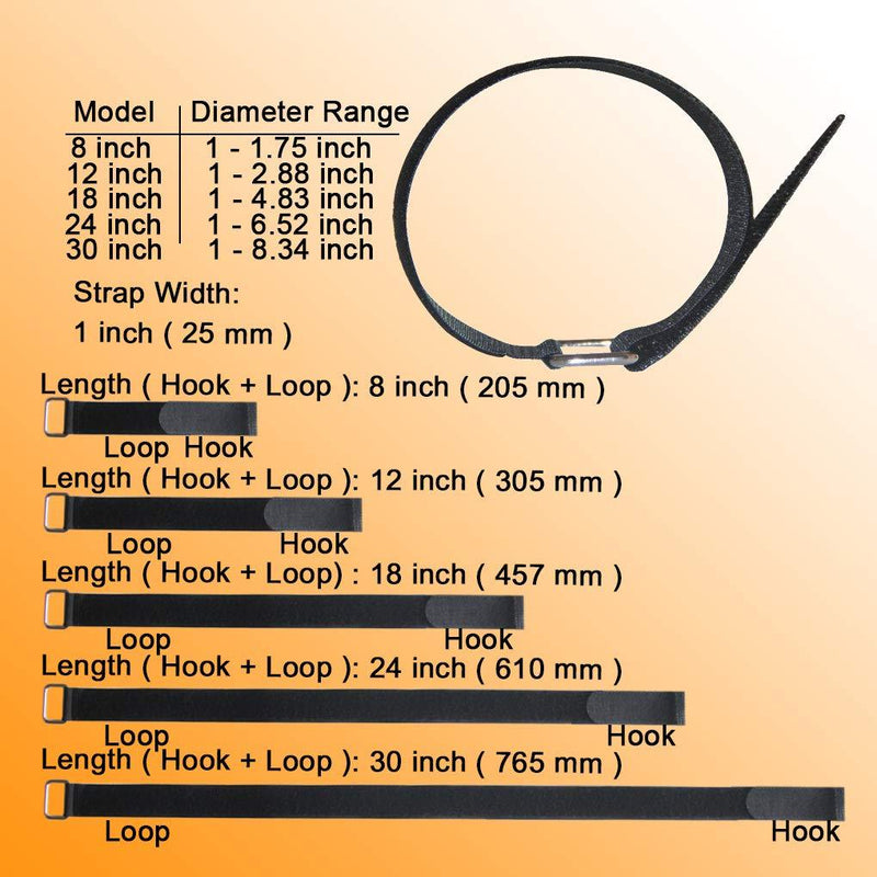 VIGAER 8"-12"-18"-24"-30" Reusable Fastening Cable Straps, 30 Pcs Securing Straps Adjustable Nylon Hook and Loop Cinch Cable Ties Down with Metal Buckle 8"-12"-18"-24"-30"