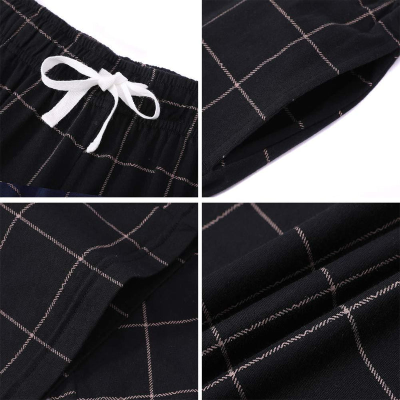 Vulcanodon Mens Cotton Pajama Pants, Lightweight Sleep Pants with Pockets Soft Lounge Pajama Pants for Men Plaid Pj Bottoms Black-plaid Small
