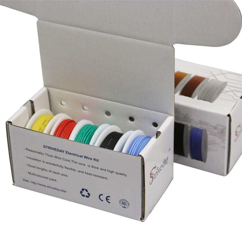 Striveday 30 AWG Flexible Silicone Wire Electric Wire 30 Gauge Coper Hook Up Wire 300V Cables Electronic Stranded Wire Cable Electrics DIY Box-1 30AWG Silicone wire Box1=Red+Blue+Green+Yellow+Black