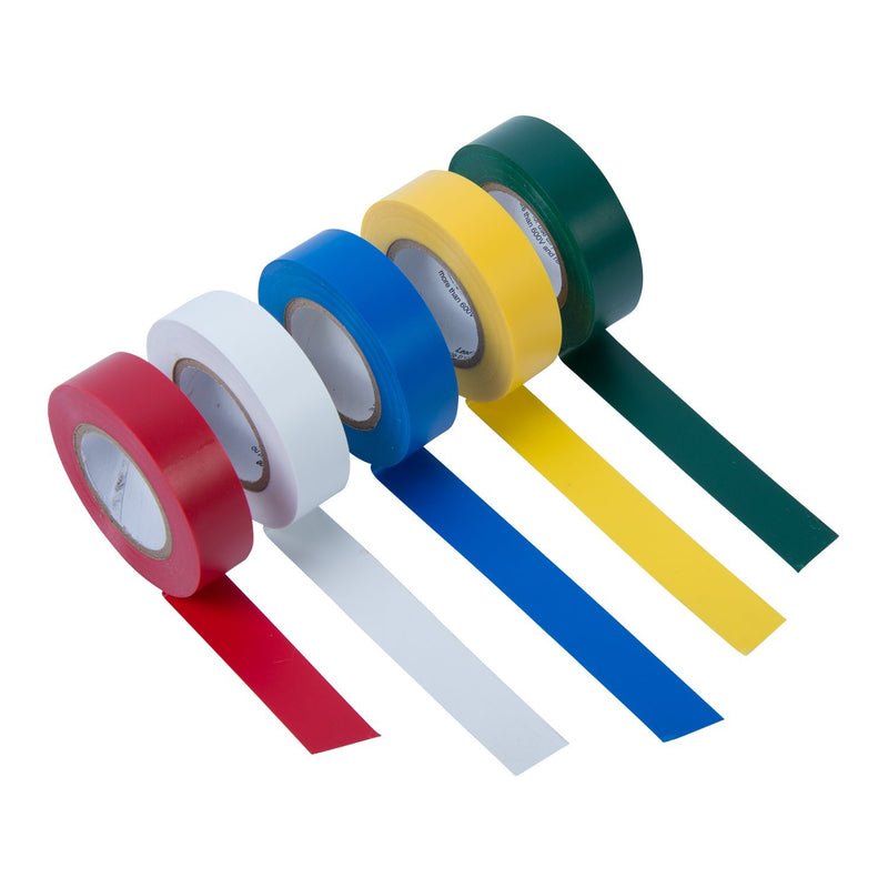 Gardner Bender GTPC-550 Electrical Tape, ½ in x 20 ft., Durable, Easy-Wrap, Flame Retardant, 5 Pk, Red, White, Blue, Green, Yellow