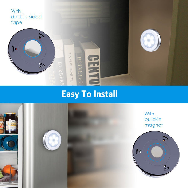 AMIR Motion Sensor Light, Cordless Battery-Powered LED Night Light, Stick-anywhere Closet Lights Stair Lights, Puck Lights, Safe Lights for Hallway, Bathroom, Bedroom, Kitchen (White - Pack of 6) Silver