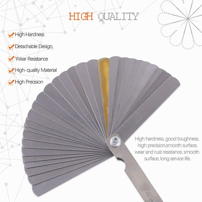 Rustark 2 Pack Stainless Steel Offset Feeler Gauge Set Standard SAE Dual Marked Metric and Imperial Tool 0.04-0.88mm for Measuring Gap Width