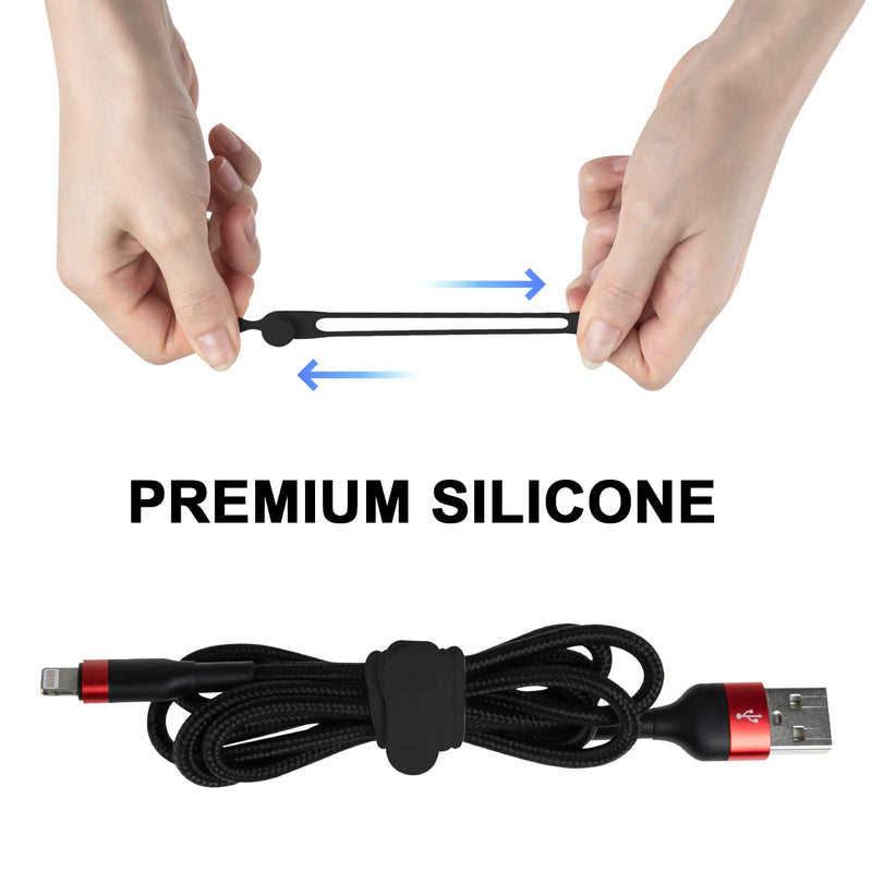 Nearockle 16Pcs Silicone Cable Straps Wire Organizer for Earphone, Phone Charger, Mouse, Audio, Computer, Reusable Fastening Cable Ties Cord Organizer in Home, Office, Kitchen, School(Black) Black