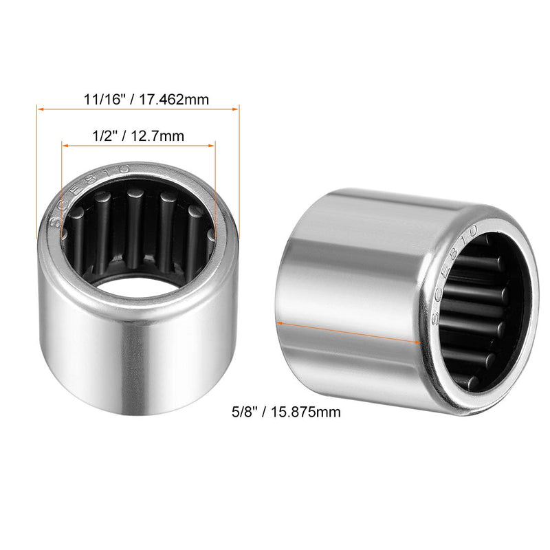 uxcell SCE810 Needle Roller Bearings, Drawn Cup Open End, 1/2-inch Bore 11/16-inch OD 5/8-inch Width 12300N Static Load 8800N Dynamic Load 5pcs 1/2x11/16x5/8"