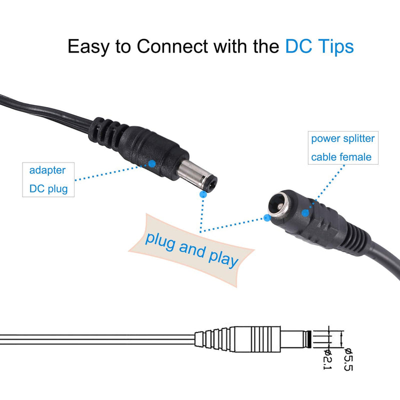 12V 7A Power Supply Security Surveillance - AC 100-240V to DC 12 Volt 7 Amp Switching Power Supply Adapter Transformer with 1 to 8 Splitter Cable for LED Strip Light CCTV Security System 12V 7A with 8-Way Splitter Cable