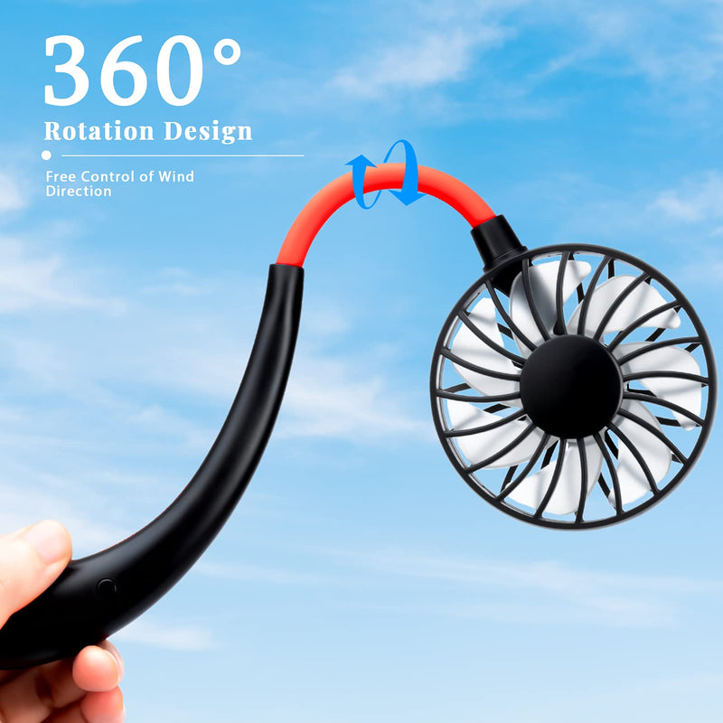 Portable Neck Fan Rechargeable Personal Hand-Free Fan Mini USB Wearable Neckband Sport Fan, 3 Speed Adjustable, 360 Degrees Free Rotation Perfect for Working, Traveling,Office, Reading (Black) Black