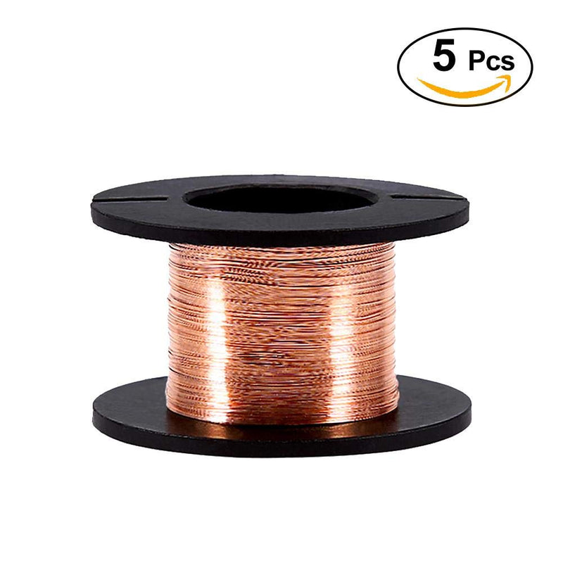 Enameled Copper Wire, Magnet Wire, 5pcs 0.1mm Enameled Wire Copper Winding Wire Enamelled Repair Wire, Widely Used for Transformers Inductors, Natural, 15m Length