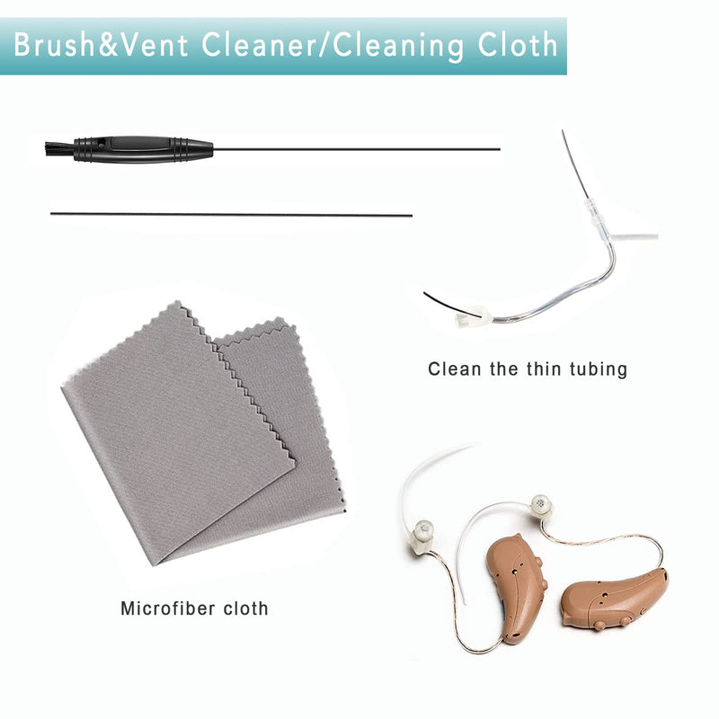 8 Pieces Hearing Aid Case Pocket Size with Cleaning Cloth Brush Tools for Sound Amplifier(Black)