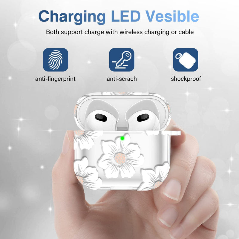 Maxjoy Airpod 3rd Generation Case 2021 Flowers Cute Airpods Case 3rd Generation Clear Apple Airpods 3 Case Cover with Keychain for Women Girls (Morning Flower) Morning flower