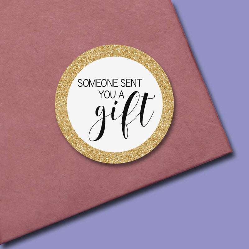 Someone Sent You A Gift Sparkly Thank You Customer Appreciation Sticker Labels for Small Businesses, 60 1.5" Circle Stickers by AmandaCreation, Great for Envelopes, Postcards, Direct Mail, More!