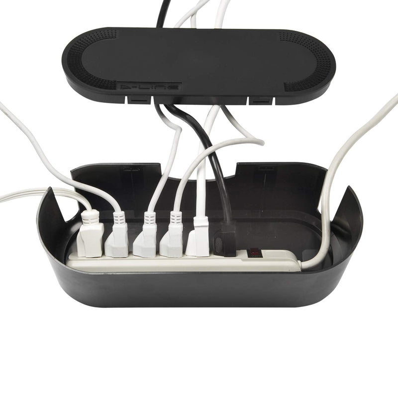 D-Line Cable Management Box, Cord Organizer Box to Hide & Conceal Power Strips, Desk Cable Management Solution, Made from Electrically Safe ABS Material - 12.75" (L) x 5" (W) 4.5" (H) - Black Small