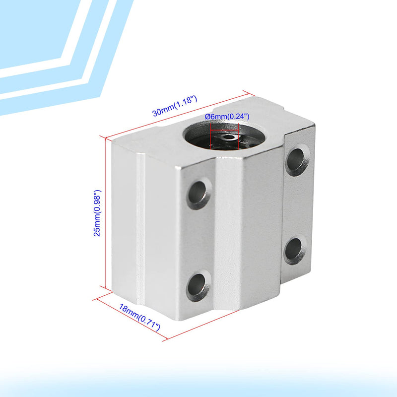 Aopin SCS6UU Linear Ball Bearing Aluminum Slide Block, ID 6mm Linear Motion Ball Bearings CNC Slide Bushing , 4 Rows of Steel Balls, Great for CNC, 3D Printer, Linear Rail Guide 4 PCS