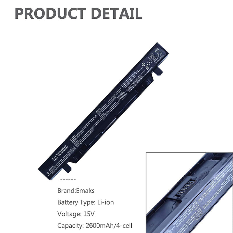 A41N1424 Battery for Asus (ROG) GL552V GL552VW GL552VW-DH74 DH71 GL552JX GL552J GL552;ZX50JX X50J X555 ZX50 FZ50 FX50VW;FX-Plus FX-PRO 6300 6700-15V 2600mAh (18Months Warranty)