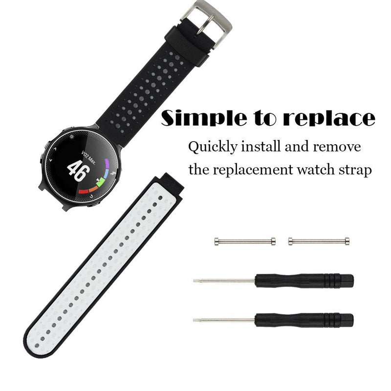 Replacement for Garmin Forerunner 235 / Garmin Approach S20 S5 S6 Watch Band Accessory, Adjustable Silicone Solid&Pattern Strap Wristband for Forerunner 220/230/620/630/735XT/235Lite Black/White