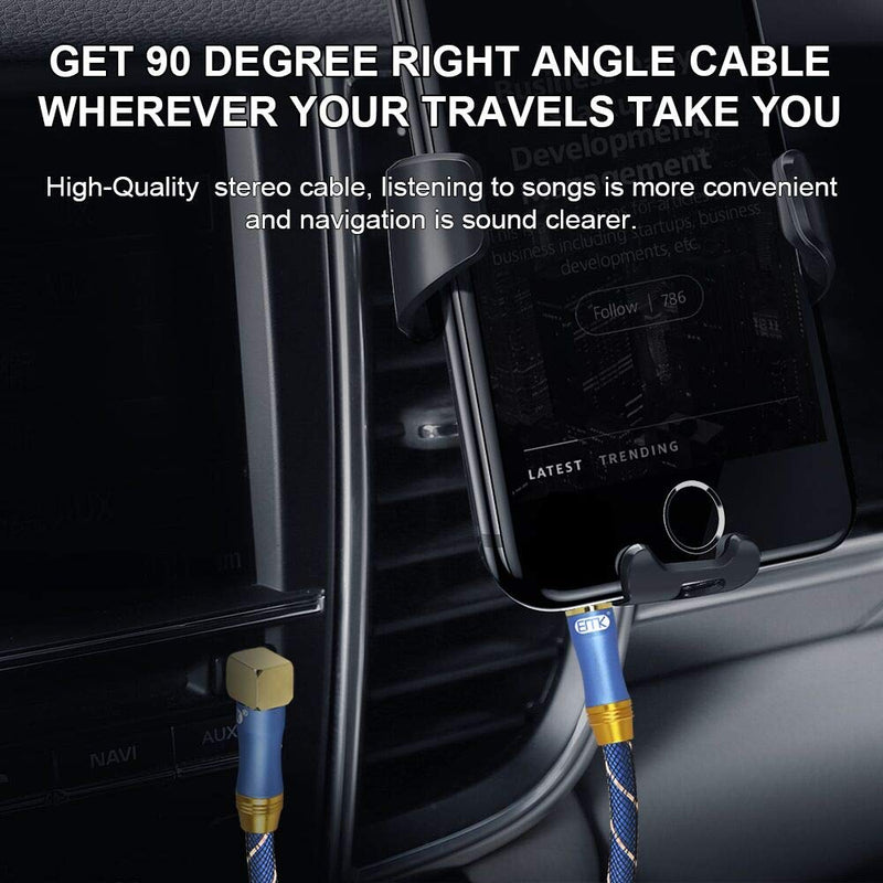 90 Degree Right Angle Aux Cable - [24K Gold-Plated,Sound Quality]EMK Audio Stereo Male to Male Cable for Laptop, Tablets, MP3 Players,Car/Home Aux Stereo, Speaker or More (16Ft/5Meters) 16Ft/5Meters