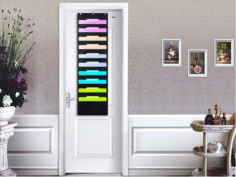 ZKOO Hanging File Folders Pocket Chart, 10 Pocket & 3 Hanger Cascading Wall Organizer - Organize Your Assignments, Files, Scrapbook Papers & More, Perfect Organization for Classroom, Home, Office 10 Pocket Black