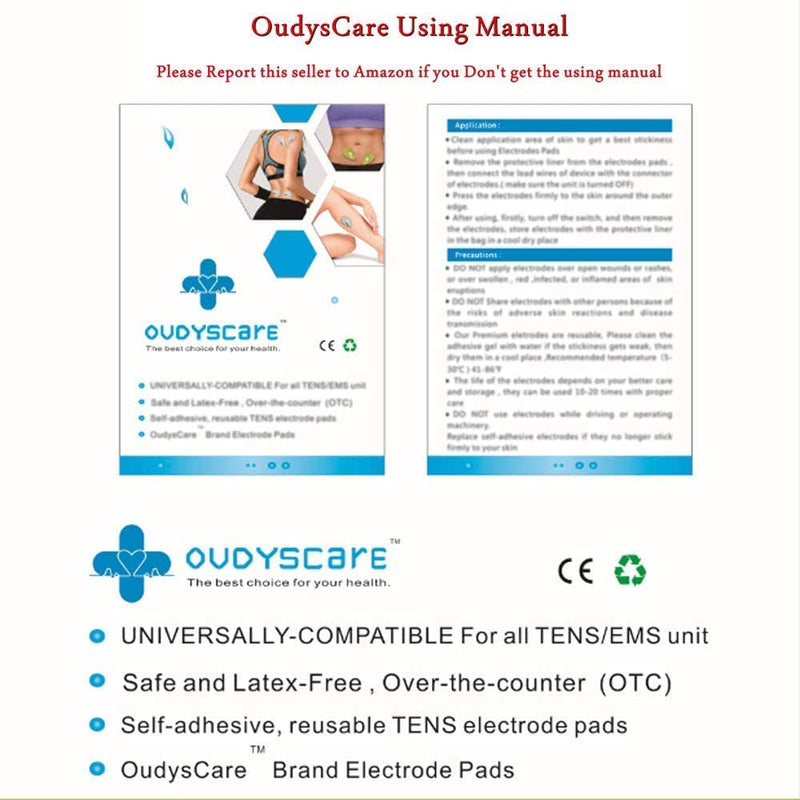 OUDYSCARE TENS Unit Electrodes Replacement Pads - 24Pcs 2"x2" Self-Adhesive Reusable Massage Electrode Patches Compatible with TENS 7000 EMS Machine for Lower Back and Pain Relief