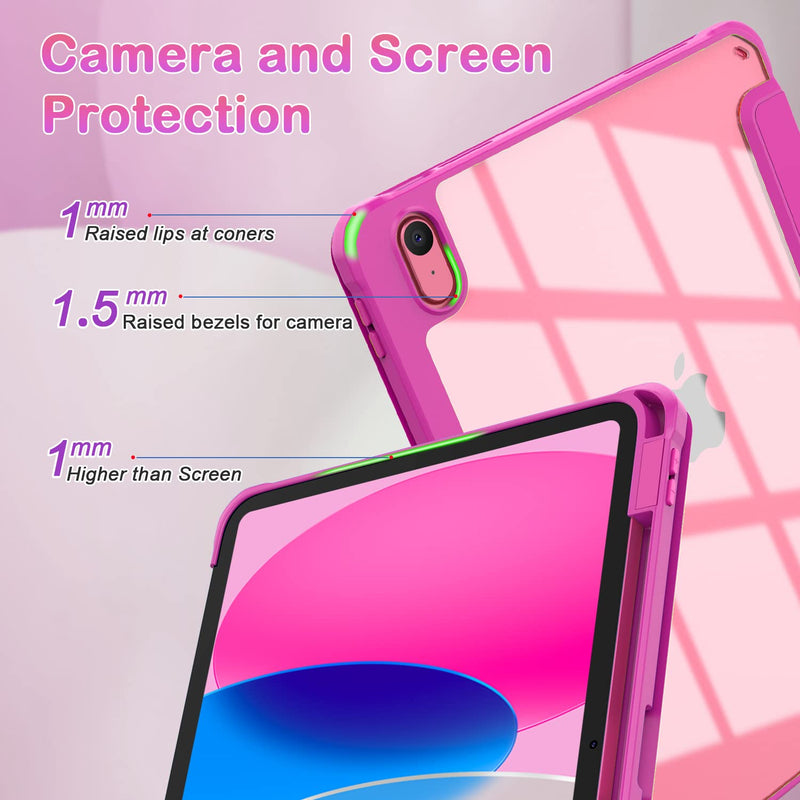 OKP for New iPad 10th Generation Case 2022, ipad 10.9 inch Case with Trifold Stand, Auto Wake/Sleep, ipad 10 gen Protective Cover with Slim Lightweight Clear PC Back Shell for Women Men, Rose Red