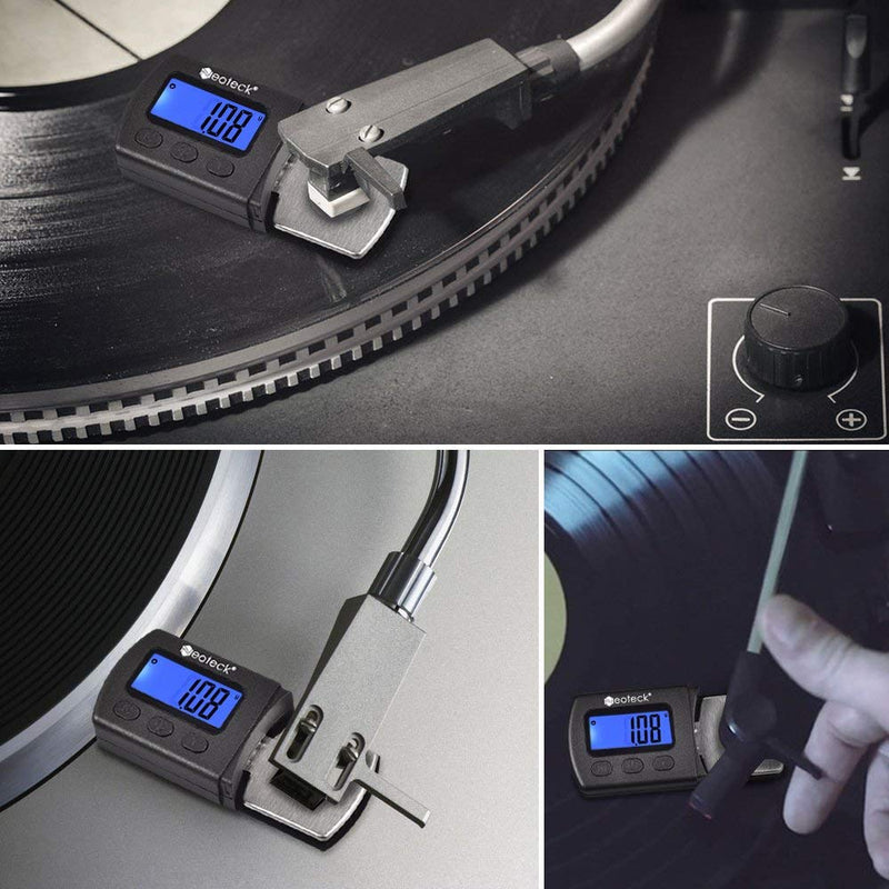Neoteck Digital Turntable Stylus Force Scale Gauge 0.01g/5.00g Blue LCD Backlight for Tonearm Phono Cartridge Black