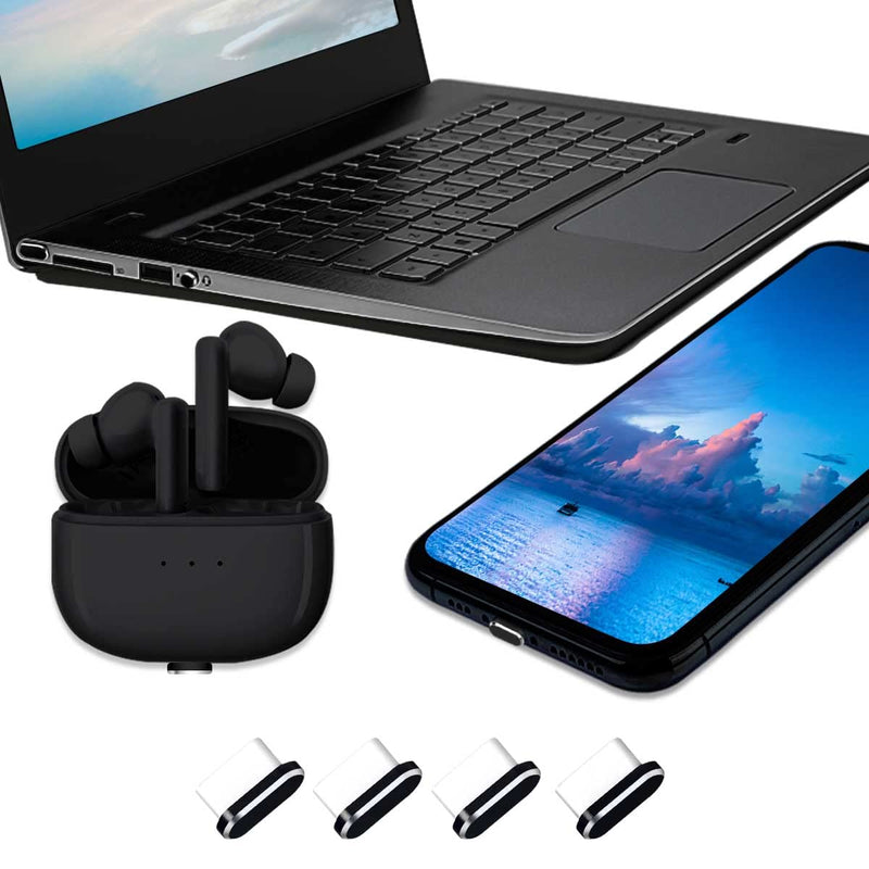 Fanoshon 4 Pack USB C Dust Cover Plugs Type C Charging Port Cap Black, Compatible with Samsung S23 S22 S20 Ultra Plus Pixel 7, Anti Lost USB C Phone Charms Dirt Free Protector, Wireless 01 Midnight Black