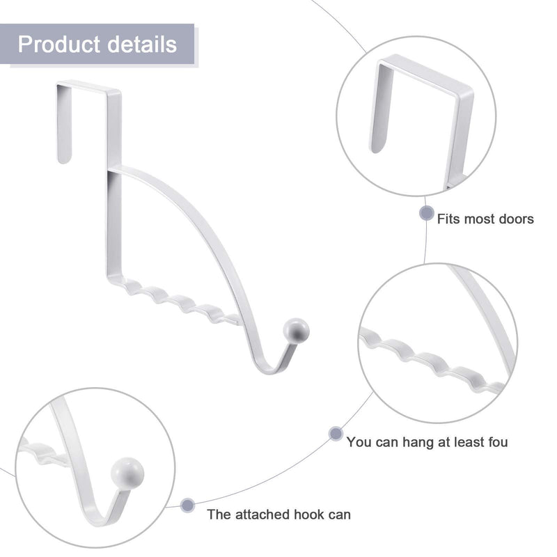 4 Pieces Over Door Hooks Hanger Multi Hanging Storage Organizers Valet Hooks for Coats Clothes Hoodies Hats Scarves Purses Keys Bath Towels Robes and More (White) White